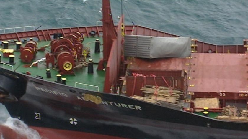 The 31 containers of ammonium nitrate fell off the Pacific Adventurer in rough seas.