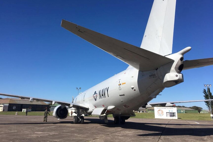 US Navy Boeing P-8A Poseidon is seen before its departure on tarmac.