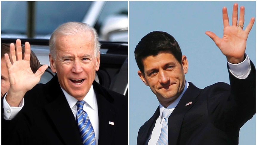 US vice president Joe Biden and Republican vice-presidential nominee Paul Ryan on election day