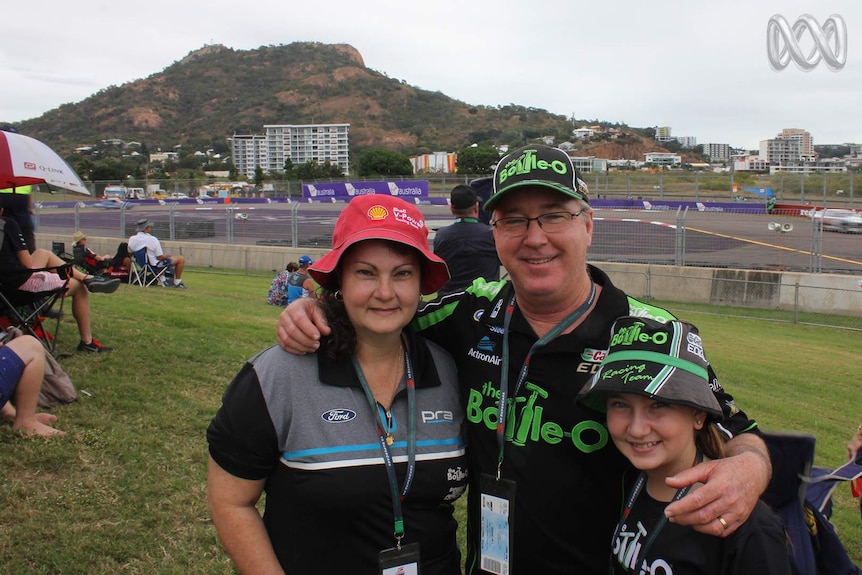 The McIntosh family from the Burdekin stand in front of the racetrack at Townsville's Reid Park