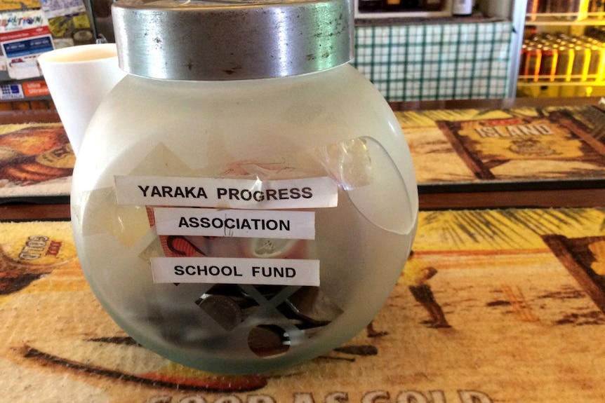 Fundraising jar at the Yaraka Hotel