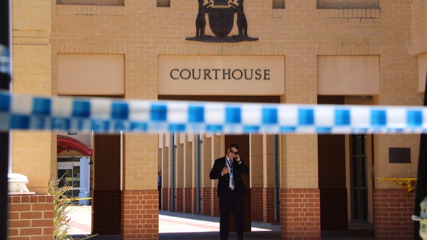 Police tape outside Joondalup Courthouse.