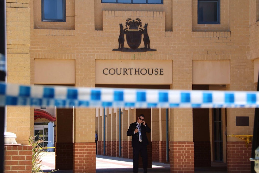 Police tape outside Joondalup Courthouse.