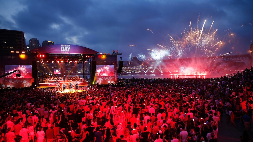 Australia Day concert at Sydney Opera House with fireworks in the backdrop