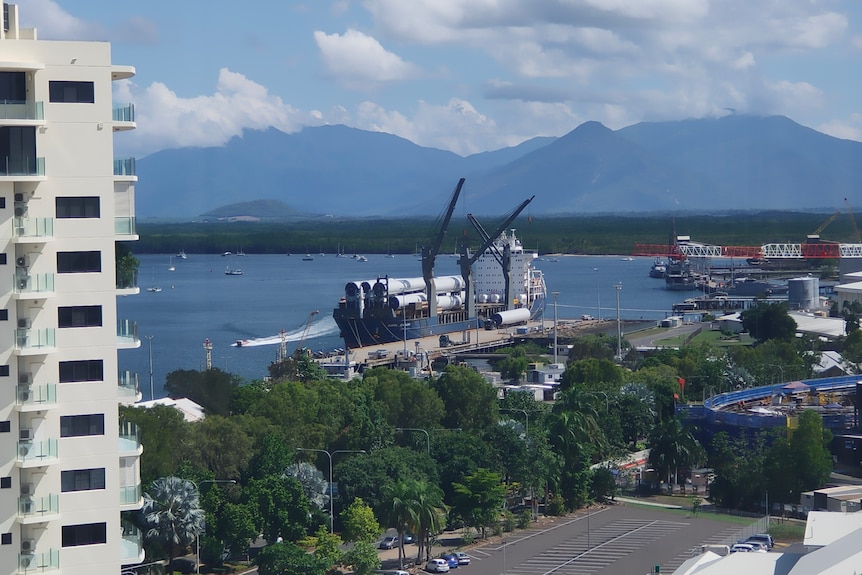 Massive parts loaded onto a boat.