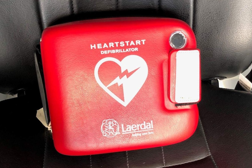 The basic model defibrillator that is being used as a spare