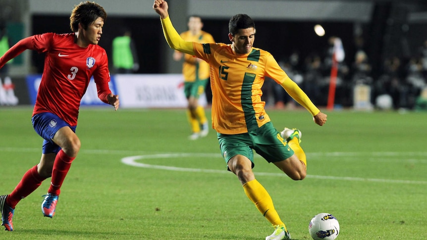 Tom Rogic in action during Australia's friendly against South Korea.