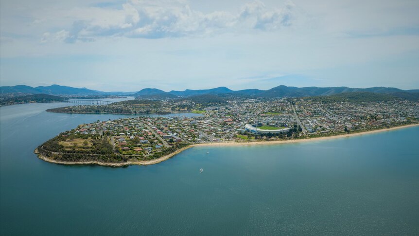 Aerial view of Hobart's eastern shore