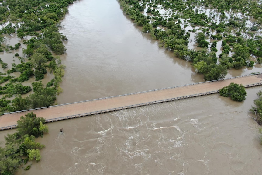 an aerial of a flooded river