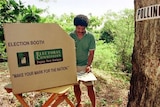 Voter at an open air polling booth near Port Moresby, PNG, in 1997