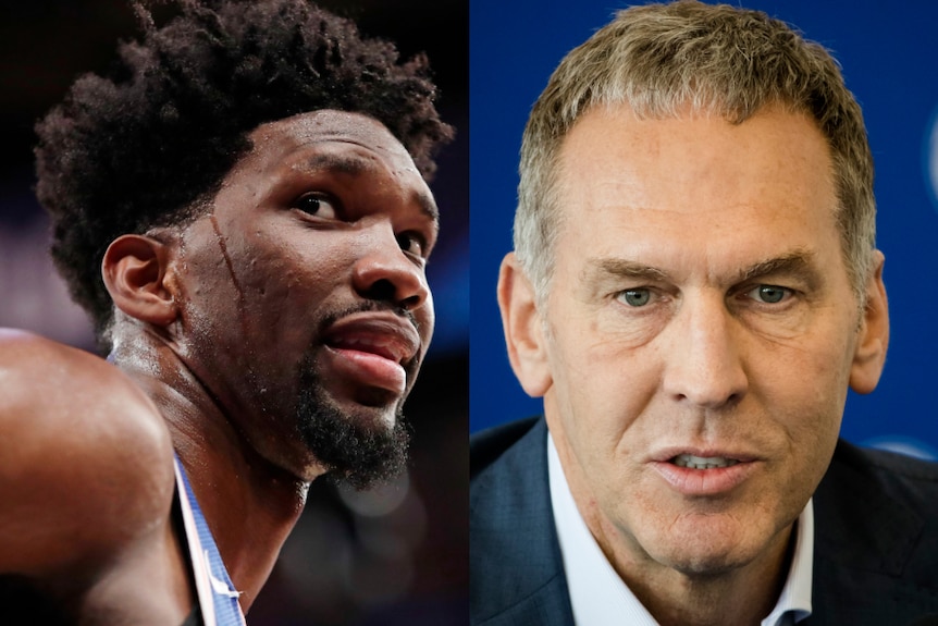 Composite image of Joel Embiid and Bryan Colangelo