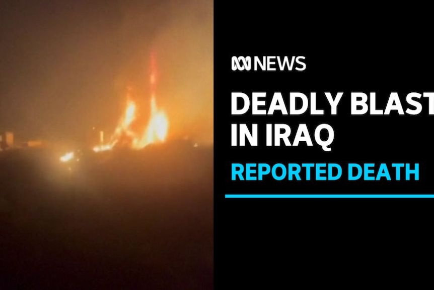 Deadly Blast In Iraq, Reported Death: A blurry photo of a fiery scene.