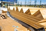 Cross-laminated timber at a construction site in Campbelltown, Sydney.