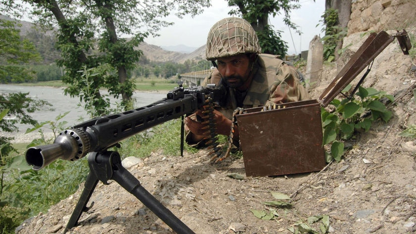 Pakistani soldier on guard in Lower Dir district