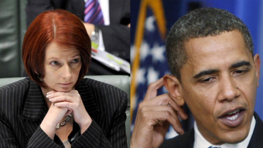 Composite of Julia Gillard and Barack Obama looking thoughtful
