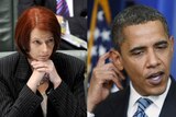 Composite of Julia Gillard and Barack Obama looking thoughtful
