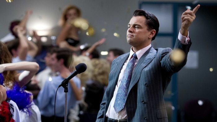 Leonardo Dicaprio in the Wolf of Wall Street.