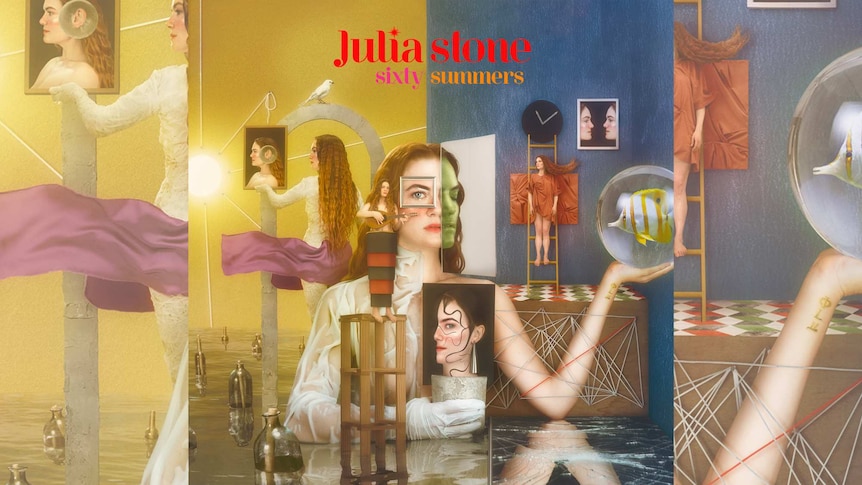 The cover art for Julia Stone's album, showing various images of her overlaid on one another
