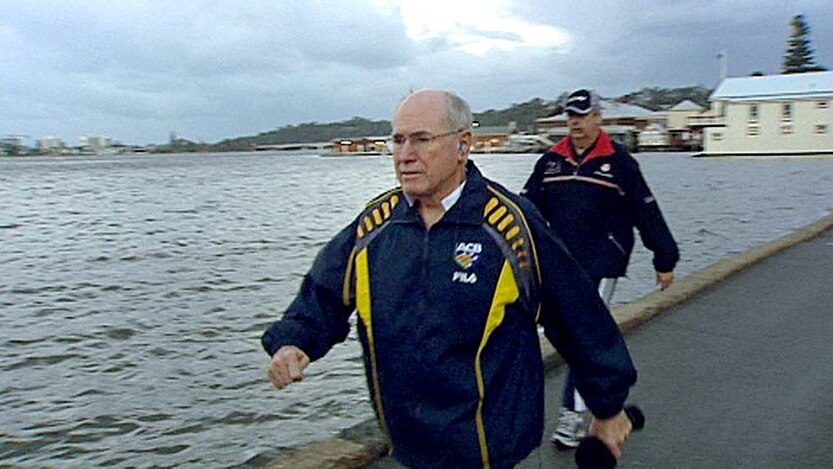 Disarray claims: John Howard on his morning walk in Perth today