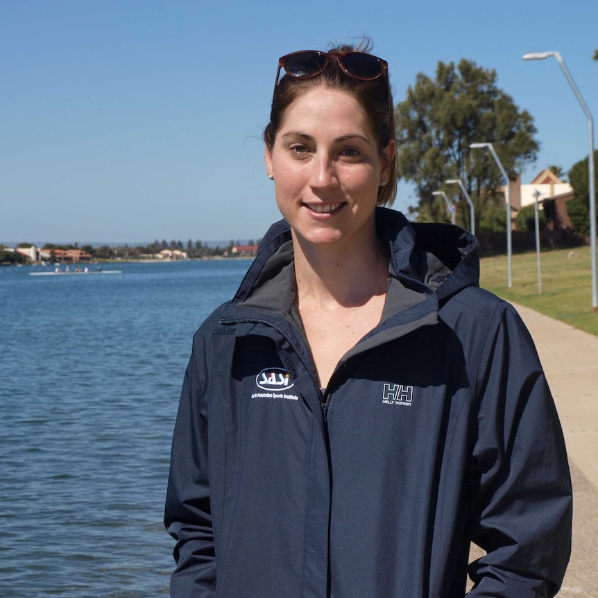 Renee Chatterton at her training waters of West Lake in Adelaide.