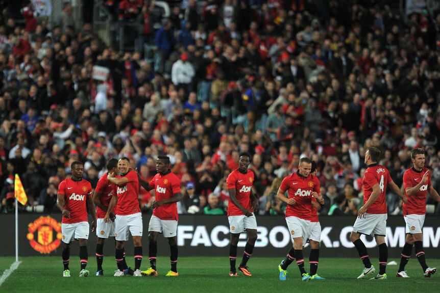 Manchester United celebrates another Welbeck goal against All-Stars