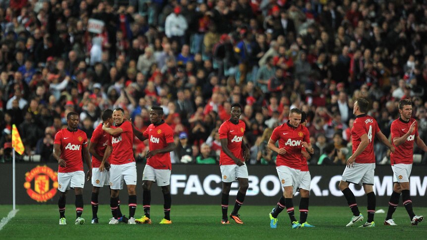 Manchester United celebrates another Welbeck goal against All-Stars