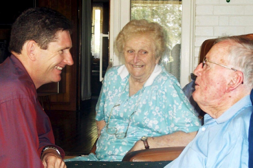 Lawrence Springborg smiles at Sir Joh and wife Lady Florence Bjelke-Petersen