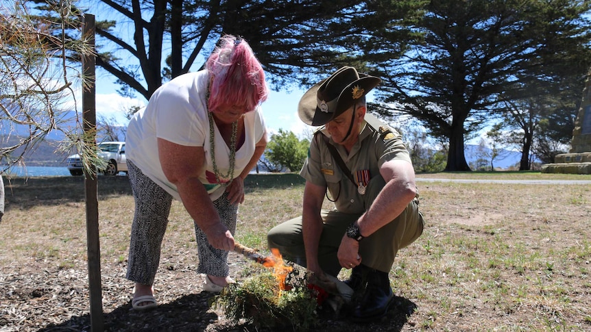 Lia Pootah members Kaye McPherson and Major Peter Rowe conduct a healing ceremony