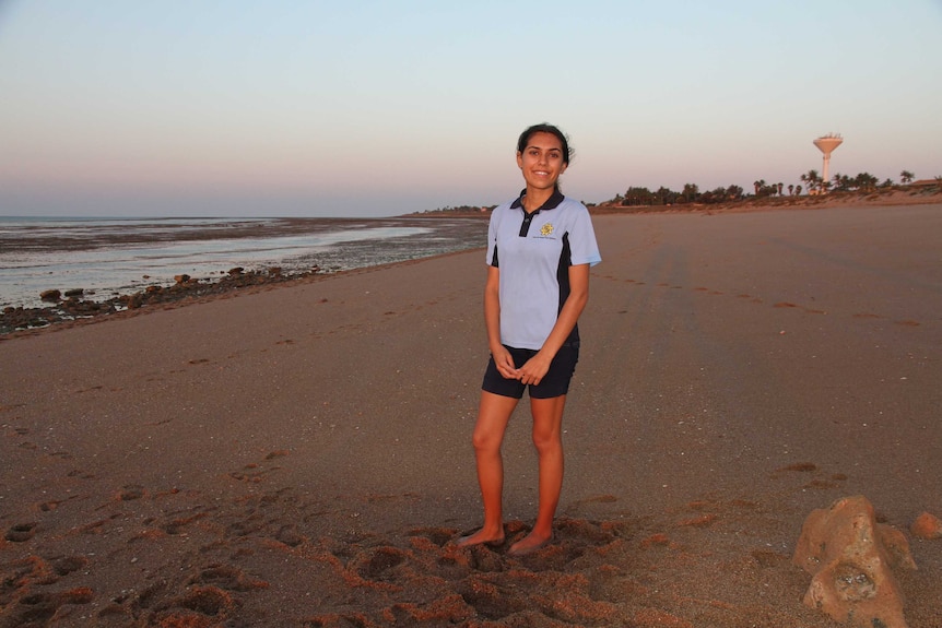 Seventeen-year-old Ayla Farrell on a beach near her home in Port Hedland, Western Australia.