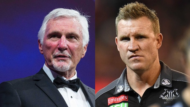 Composite picture of former Collingwood coach Mick Malthouse and current Magpies coach Nathan Buckley.