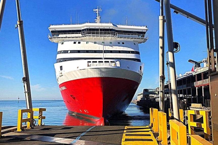 View of the Spirit of Tasmania bow from a vehicle ramp.