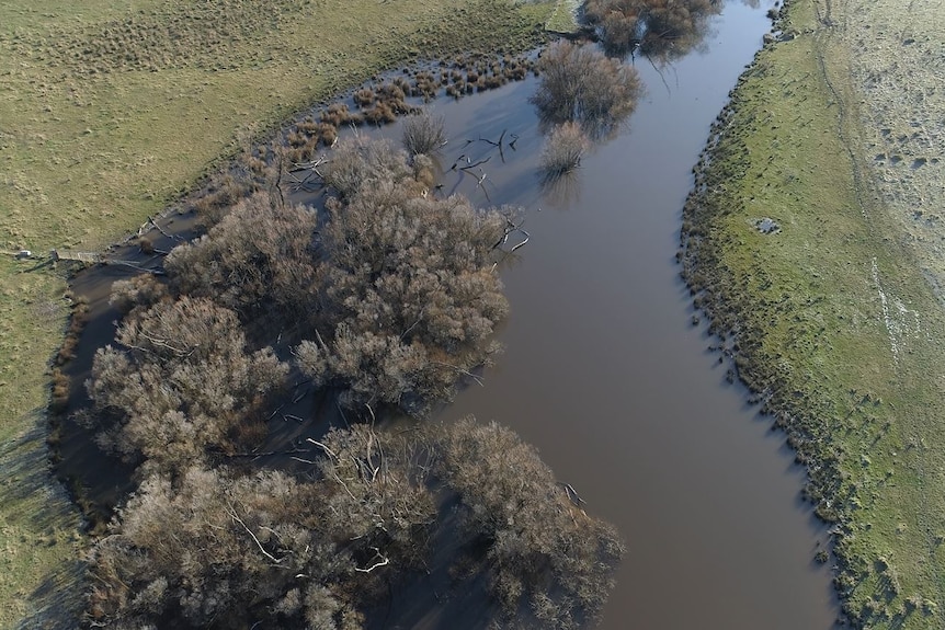 An aerial shot of a river