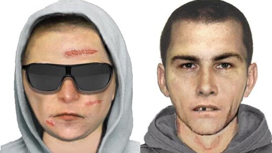 Composite of man wanted in Melbourne tram attack