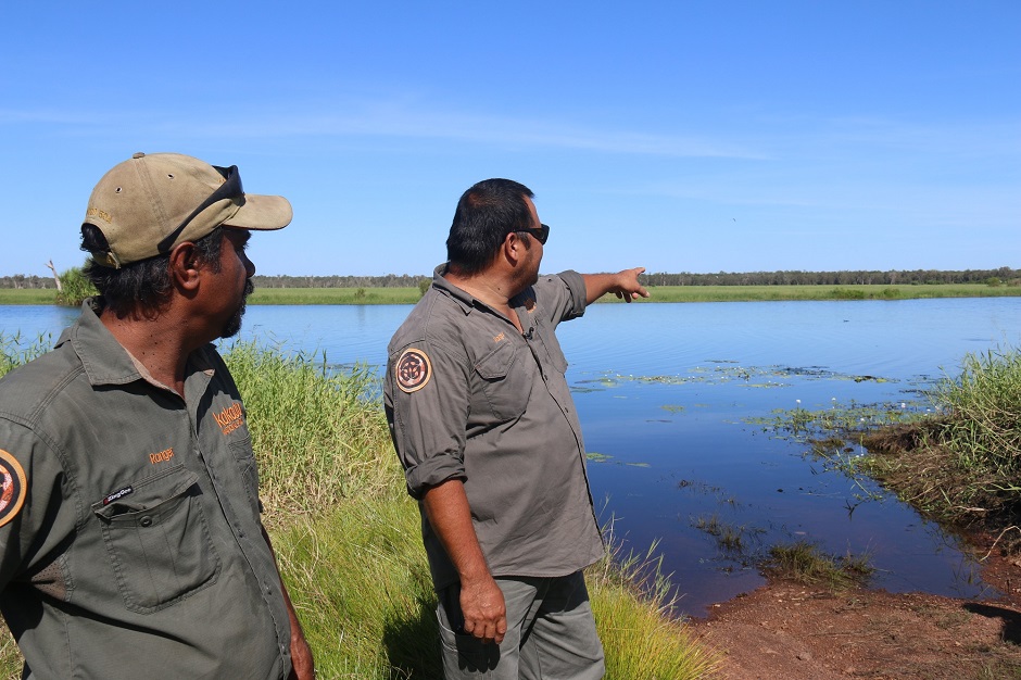 Rangers Fred Hunter and Calvin Murakami survey the Magela floodplain