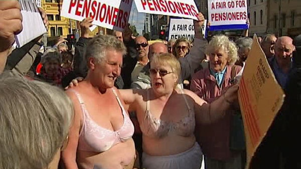 The pensioners were protesting against their treatment in the Federal Budget.