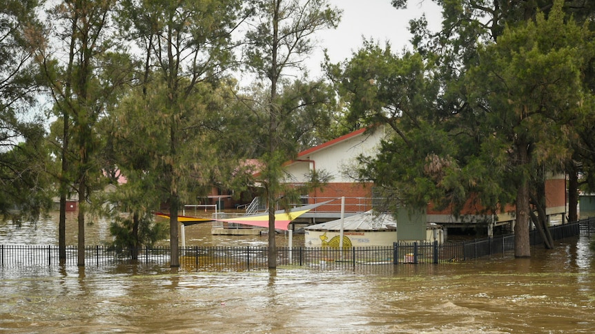 A school heavily inundated by floodwater