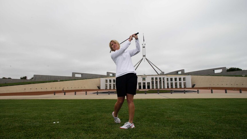 Karrie Webb tees off at Parliament House