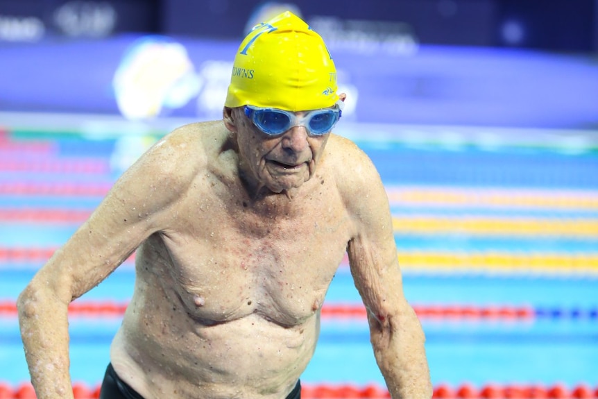 George Corones climbs the steps out of the pool.