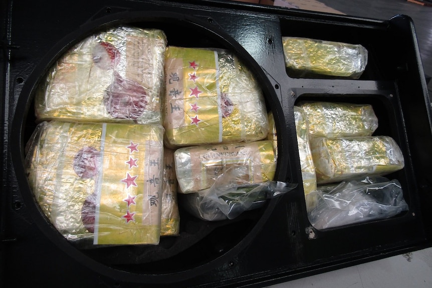 Packages containing the drug ice were found hidden inside stereo speakers in Melbourne.