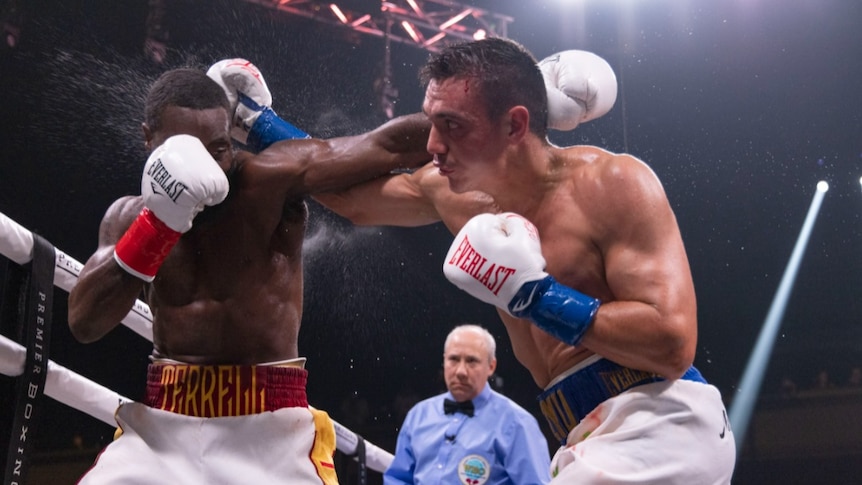 Tim Tszyu punches Terrell Gausha