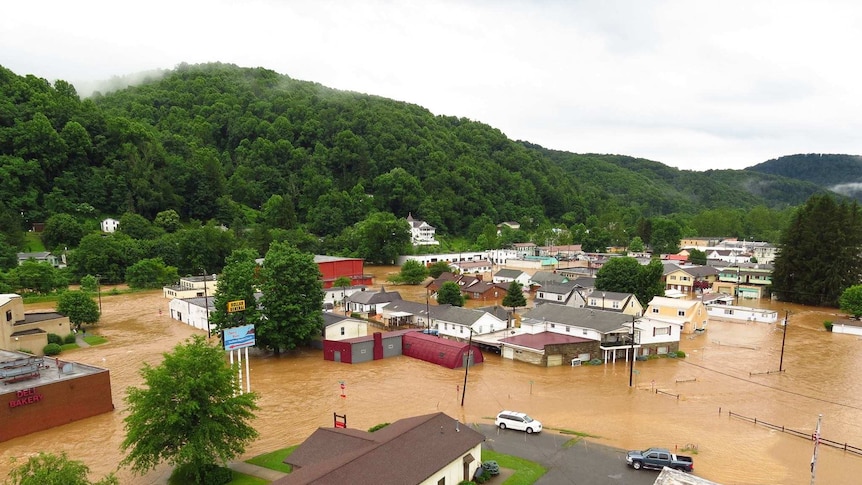 Houses submerged under water as West Virginia experiences flooding