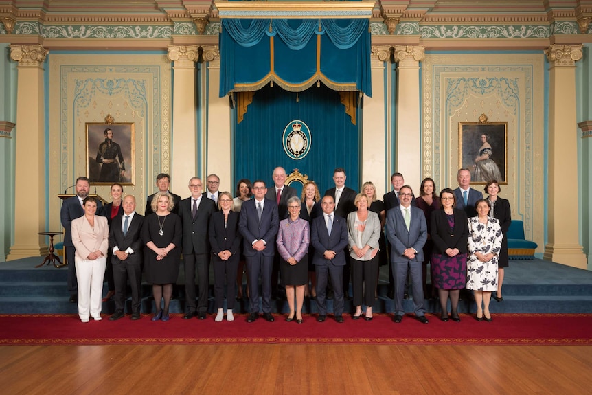 Official photo showing all the members of the Victorian Government's ministry.