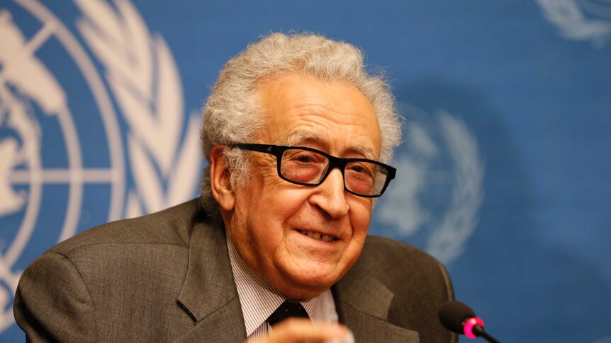 Lakhdar Brahimi at the UN headquarters in Geneva