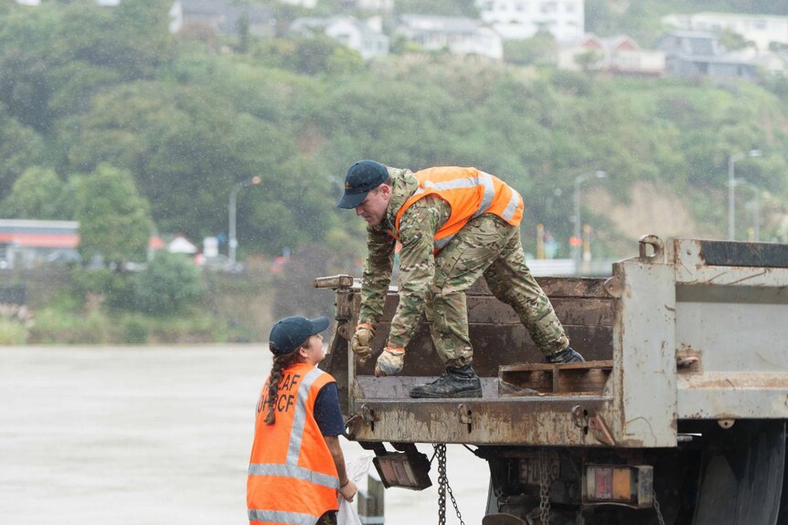 Members of the NZ Defence Force bring relief to flood stricken Whanganui on New Zealand's north island.