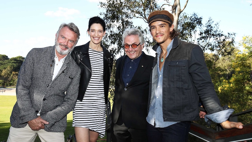 Sam Neill, Tess Haubrich, George Miller AO and Brenton Thwaites at Tropfest press conference.