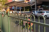  A steel fence with flowers attached