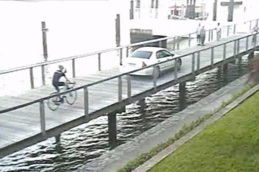 Surveillance camera footage shows the allegedly drunk and unlicensed woman driving down the boardwalk.