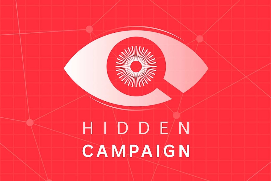 A magnifying glass over an eye, with the words "hidden campaign" underneath.