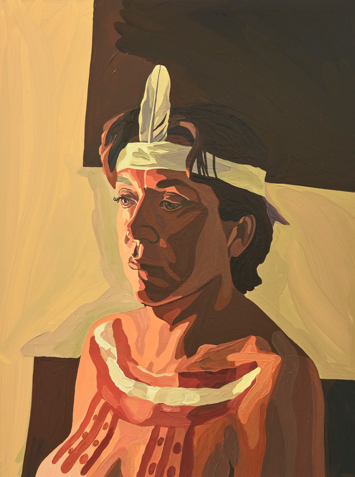 A portrait of Rachel Perkins wearing traditional p