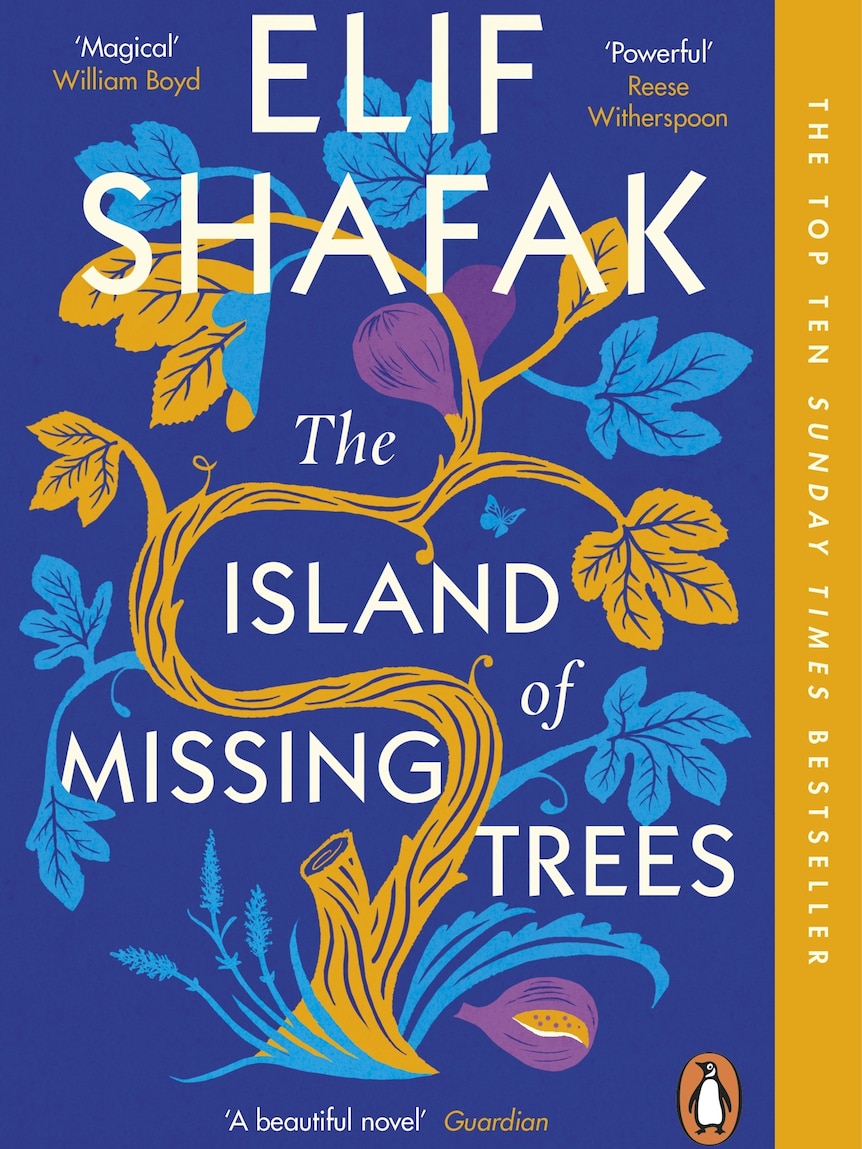 A blue book cover with an illustration of a yellow tree weaving around the text